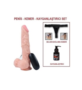 21 cm Belden Bağlamalı Titreşimli Realistik Dildo Penis Set