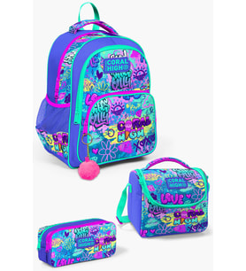 Coral High Kids Lavanta Su Yeşili Grafiti Desenli 3'lü Okul Çanta Seti SET0114414