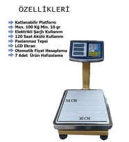 100 KG TERAZİ-FİYAT HESAPLAMALI TARTI-UZUN ŞARJ SÜRESİ-2 YIL GARANTİLİ