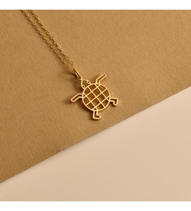 Kişiye Özel 925 Ayar Gümüş Sevimli Kaplumbağa Figürlü Kolye (Gold)