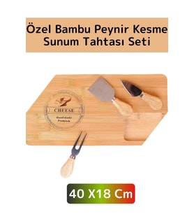 Özel Üretim Yüksek Kaliteli Çevre Dostu Bambu Şık Peynir Kesme Dilimleme Sunum Tahtası Seti