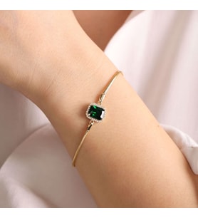 14 Ayar Altın Balıksırtı Bileklik Emerald