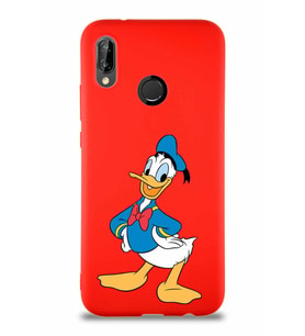 Huawei P20 Lite Soft Premier Kapak Donald Duck-C Tasarımlı Silikon Kılıf - Kırmızı (Şeffaf)