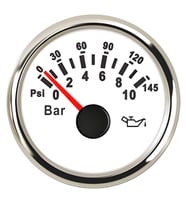 YAĞ BASINÇ GÖSTERGESİ 10 BAR BEYAZ ÇAP 52mm 12/24v TEKNE YAT