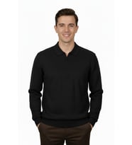Erkek Regular Fit Polo Yaka Petek Triko Kazak BGL-ST04825 (Siyah)