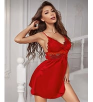 Lily Bianca Kırmızı Arkadan Saten Bağamalı Dantel Detaylı Babydoll/Gecelik-435