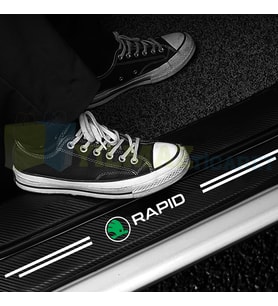 Skoda Rapid Logo Karbon Kapı Eşiği Koruma Araba Etiket Oto Sticker Yapıştırma 4 Parça