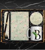 Tasarım Defter & Kişiye Özel Tasarım Kupa & Tütsü Seti & Tasarım Bardak Altlığı Hediye Seti (Yeşil)