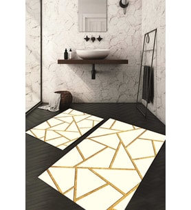 Dijital Baskılı Kaymaz Taban Yıkanabilir 2'li Klozet Takımı Banyo Paspası NDKZ-HT-899 (Krem)