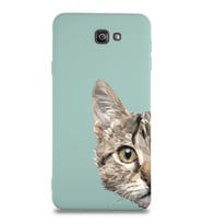 Samsung Galaxy J7 Prime 2 Uyumlu Lansman Kılıf Catface Tasarımlı İçi Kadife Kapak-Turkuaz (Şeffaf)
