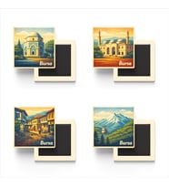 Bursa - Baskılı Buzdolap Magneti Kare - 9x9 cm - 4 Adet