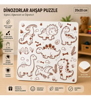 Dinozorlar Dünyası Eğitici Ahşap Puzzle – 20x20 cm Okul Öncesi Zeka Geliştirici Oyuncak