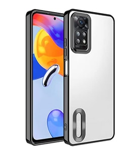 Coverzone Xiaomi Redmi Note 11 5G ile uyumlu K?l?f Kamera Korumal? Logo G�steren Parlak renk kenar �izgileri ile ??k bir tasar?m Colored Z-Omega Kapak Siyah