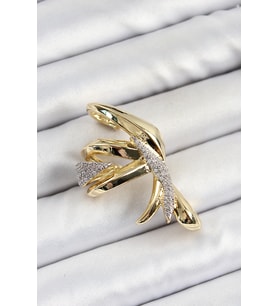 Pirinç Zirkon Taşlı Sıkıştırma Sağ Kıkırdak Gold Renk Kadın Küpe Tj-Bkp10756