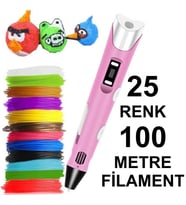 PEMBE 3D Kalem Yazıcı+25 renk 100 metre (25x4metre) PLA Filament