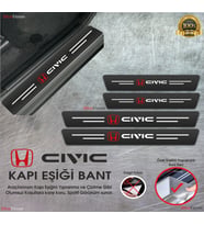 Honda Civic  Logolu Karbon Kapı Eşiği Koruyucu Suni Deri 4'lü Set