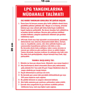 Metal LPG Yangınlarına Müdahale Talimatı 15 Cm x 20 Cm Uyarı Levhası Yönlendirme Tabelası