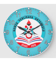 Kişiye Özel Okullara Sınıflara Logolu Baskılı Duvar Saati MDF Ahşap Saat 28Cm Hediye Kutusunda