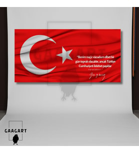 Panoramik Kanvas Makam Panosu Türk Bayrağı Atatürk Benim naçiz vücudum elbet bir gün toprak