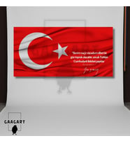 Panoramik Kanvas Makam Panosu Türk Bayrağı Atatürk Benim naçiz vücudum elbet bir gün toprak