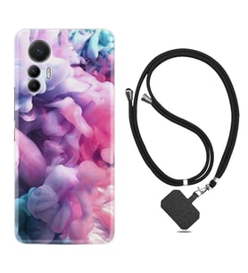 Xiaomi 12 Lite Kılıf Resimli Boyun Askılı İpli Desenli Silikon Pink Cloud 1305