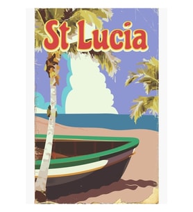 St Lucia Eski Plaj Seyahat Afişi Tablo Ahşap Poster Dekoratif