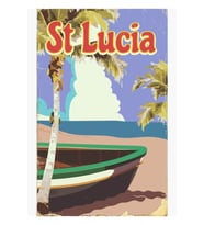 St Lucia Eski Plaj Seyahat Afişi Tablo Ahşap Poster Dekoratif