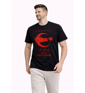 Erkek TÜRKİYE Ay Yıldız Baskılı Taraftar Forma T-Shirt - Siyah