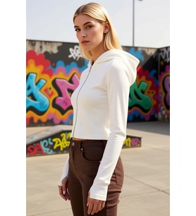 Kadın Kapüşonlu Standart Kol Fermuarlı Örme Sweatshirt Fonksiyonel Dayanıklı Kaliteli Spor