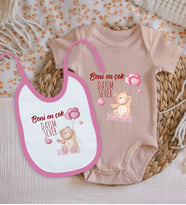 BK Kids Kişiye Özel İsimli Pembe %100 Pamuklu Kısa Kol Bebek Body Zıbın ve Mama Önlüğü Hediye Seti-5