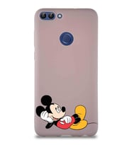 Huawei P Smart Soft Premier Kapak Mickey Mouse-F Tasarımlı Silikon Kılıf - Pudra (Şeffaf)