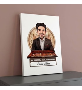 Tavla Oyuncusuna Hediye Karikatürlü Erkek Kanvas Tablo