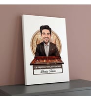 Tavla Oyuncusuna Hediye Karikatürlü Erkek Kanvas Tablo