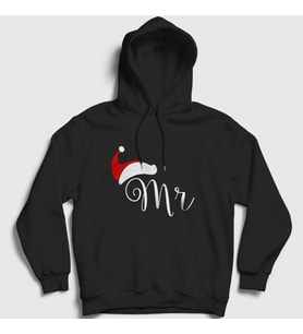 Presmono Unisex Siyah Mr Yeni Yıl Yılbaşı Kapüşonlu Sweatshirt 271037tt