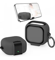 Samsung Galaxy Buds4 ve Buds4 Pro Uyumlu Güvenlik Kilitli Telefon Standı Fonksiyonlu Premium Kulaklık Kılıfı (Gri)