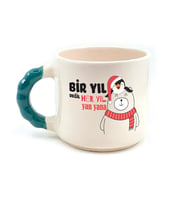 Bir Yıl Değil Her Yıl Yan Yana Penguen Baskılı Yeşil Kulplu Boncuk Yılbaşı Kupası