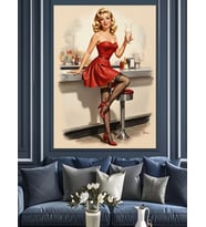 Kısa Elbiseli Vintage Kız Dekoratif Kanvas - Mdf Ahşap Tablo