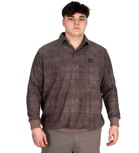 Mode XL Büyük Beden Erkek Polo Yaka Sweatshirt Baskılı Selanik U24440 Kahverengi