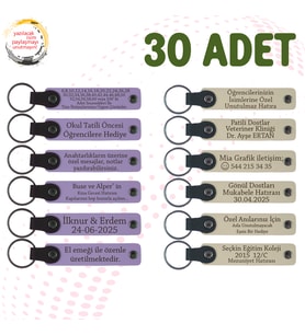 M Menekşe & S Kahve, 30’lu Set, Kişiye Özgü Yazılı Anahtarlık, Müzik Kursu Katılımcılarına Hediye