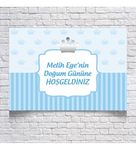 Mavi Taç Temalı Doğum Günü Karşılama Afişi 35X50 cm
