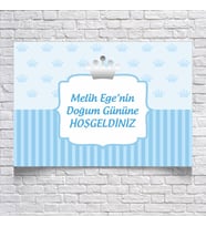 Mavi Taç Temalı Doğum Günü Karşılama Afişi 35X50 cm
