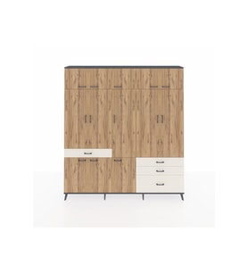 Arges Dolap 8 Raflı 4 Çekmeceli 3 Askılı 220x30x243 Antrasit-Çam/Aytaşı