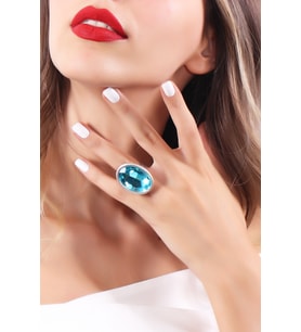 Kadın Antik Gümüş Kaplama Turkuaz Swarovski Taşlı Hürrem Yüzük