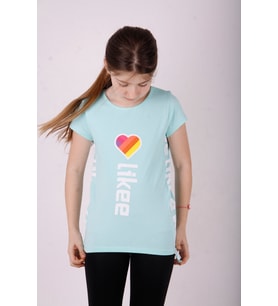 Toontoy Kız Çocuk Likee Baskılı Tişört (Mint Yeşili)