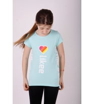 Toontoy Kız Çocuk Likee Baskılı Tişört (Mint Yeşili)