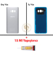 Samsung Galaxy S8 Gümüş Renk Arka Kapak + B7000 Yapıştırıcı Arka Cam Batarya Kapağı Pil Kapağı Lazer Kesim Back Cover Galaxy S8 Uyumlu