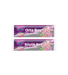 Büzgülü Çöp Torbası Çilek Kokulu Büyük ve Orta Boy 2'li Paket
