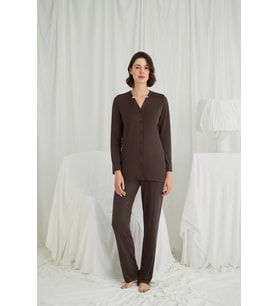 Mulvxbrf Brf02 Uzun Kollu Boydan Düğmeli V Yaka Pijama Takımı (Mulvix)