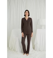 Mulvxbrf Brf02 Uzun Kollu Boydan Düğmeli V Yaka Pijama Takımı (Mulvix)