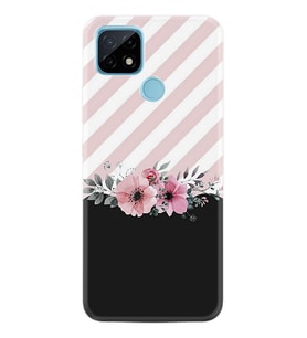 Realme C21 Kılıf Desenli Silikon Strip Pink Flowers 1396